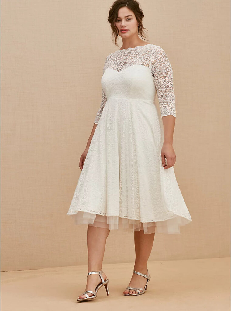 Plus size tea length wedding dress