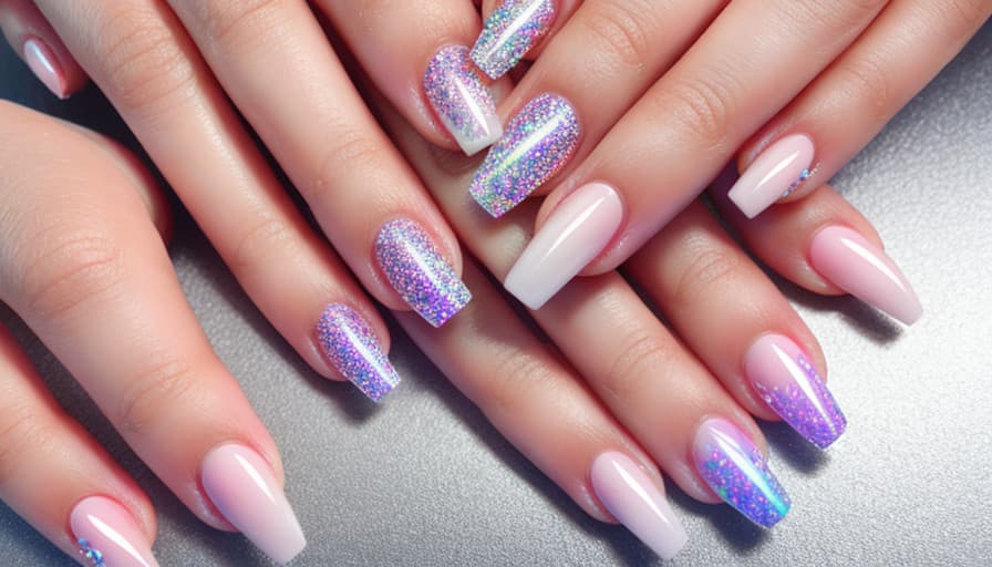 Holographic square nail design