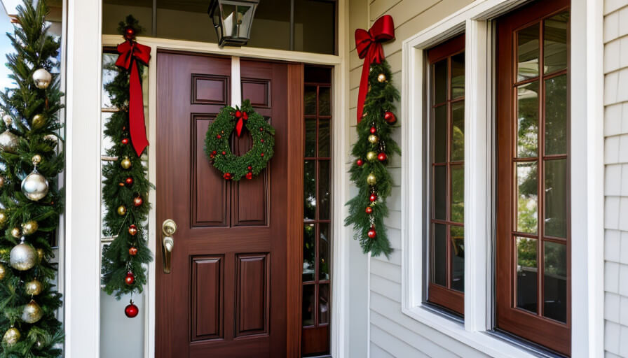 Hanging mistletoe and ornaments